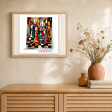 Bold Abstract Chessboard artwork displayed in a warm interior