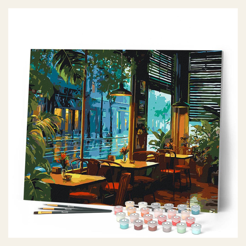 Rainy Day Cafe finished paint by numbers artwork