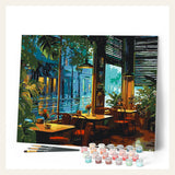 Rainy Day Cafe finished paint by numbers artwork