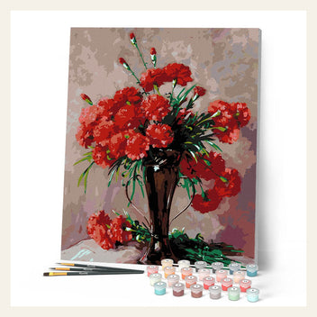 Carnations in a silver vase - Abbott Fuller Graves finished paint by numbers artwork