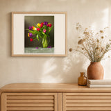 Multicolored Flowers artwork displayed in a warm interior