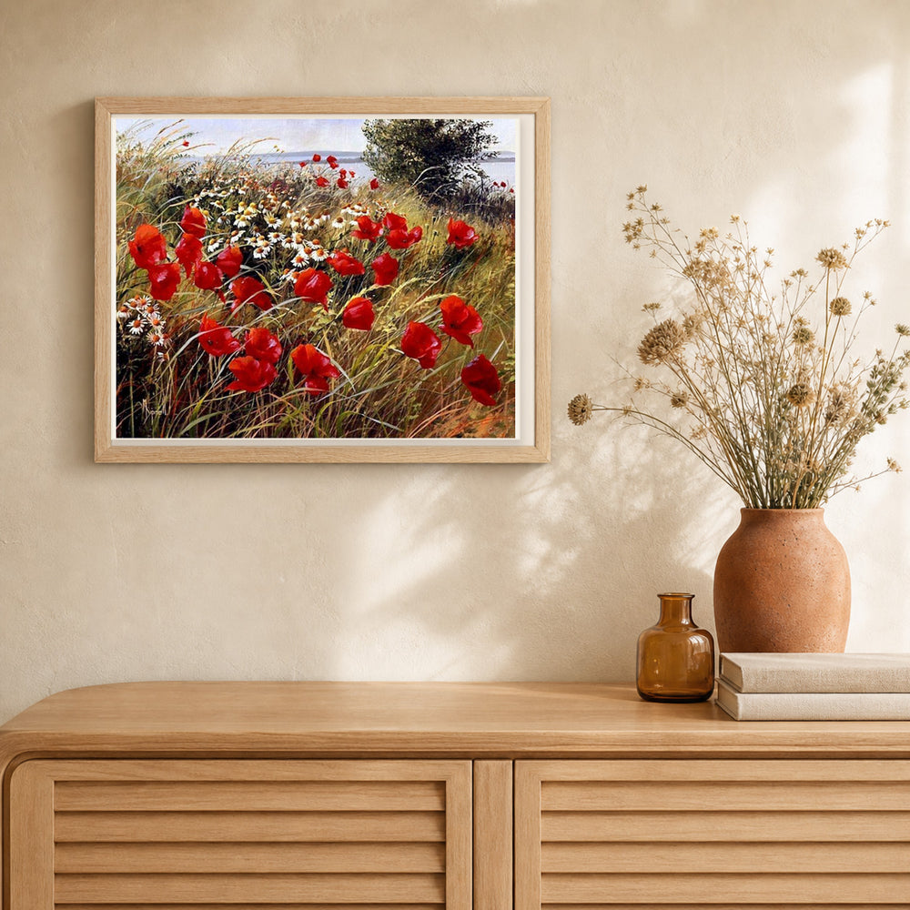 Wildflowers in the Countryside artwork displayed in a warm interior