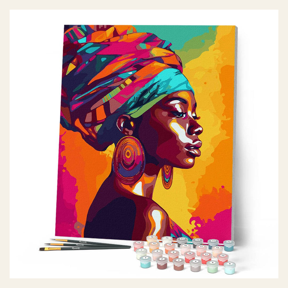 Vivid African Lady finished paint by numbers artwork