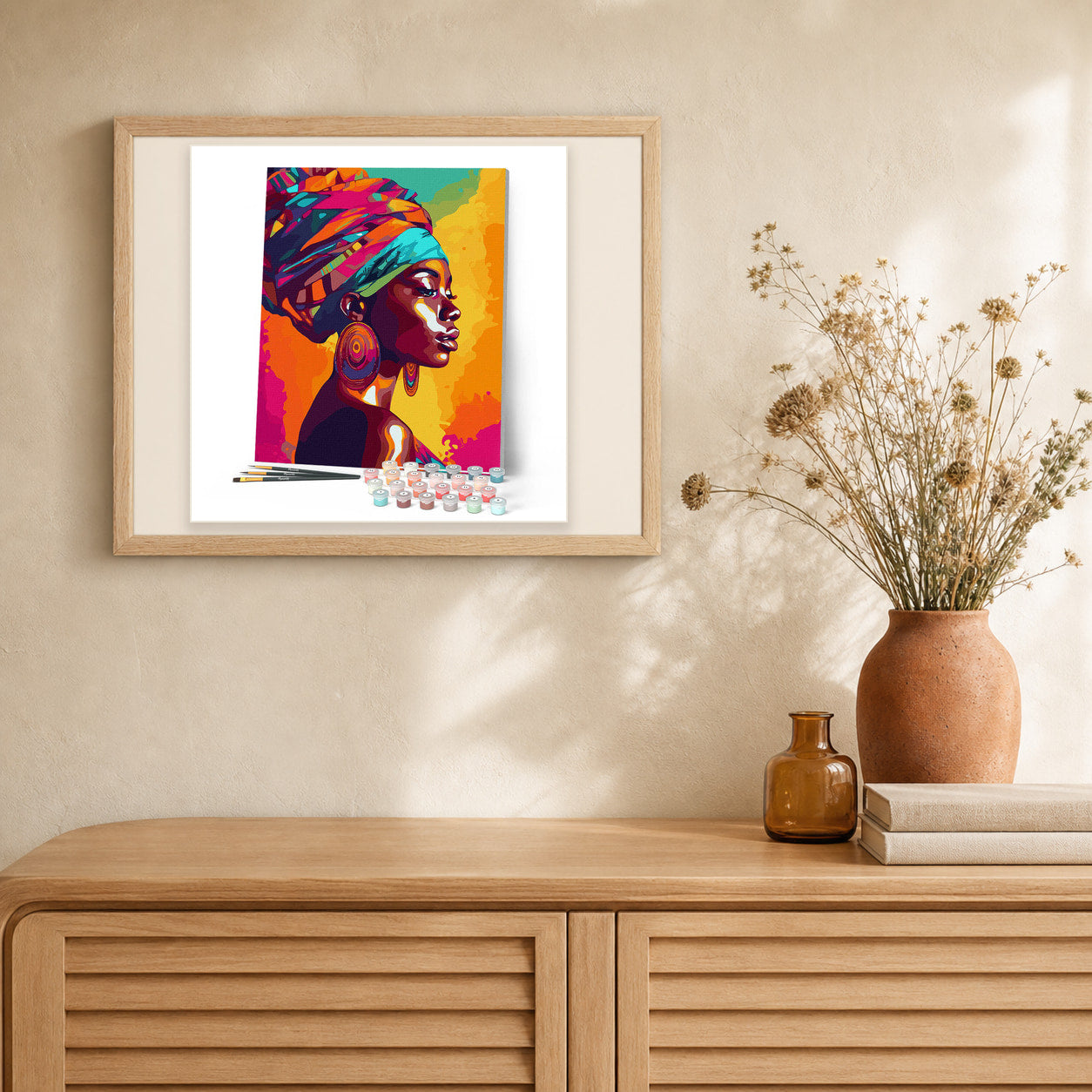 Vivid African Lady artwork displayed in a warm interior