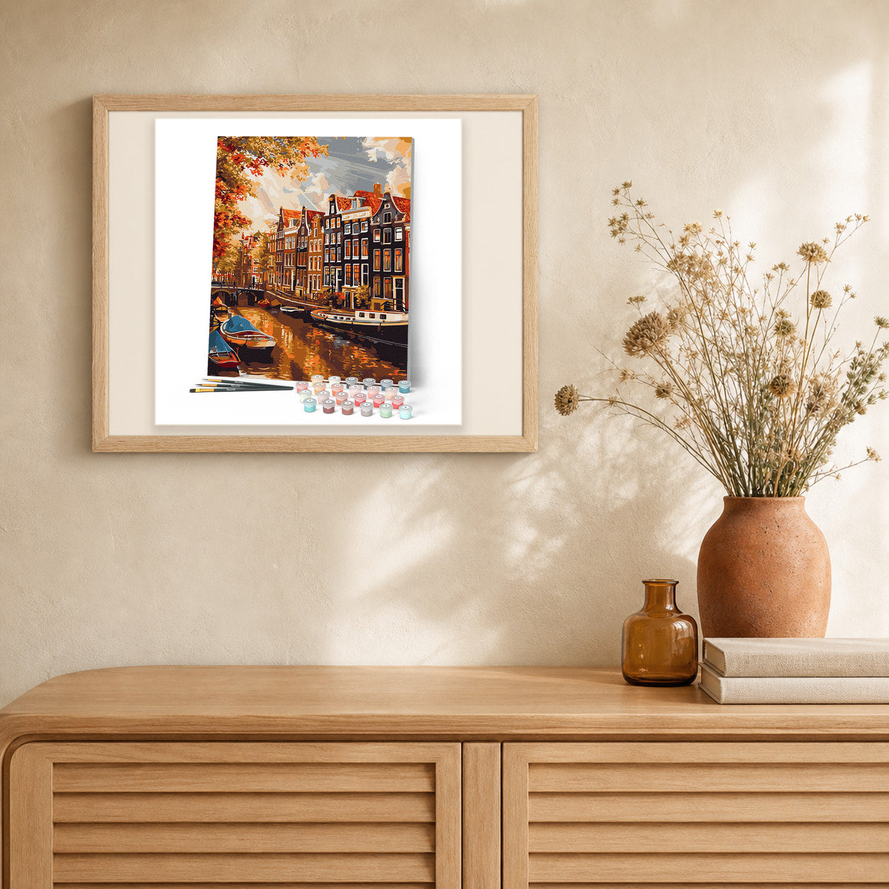 Sunshine in Amsterdam artwork displayed in a warm interior