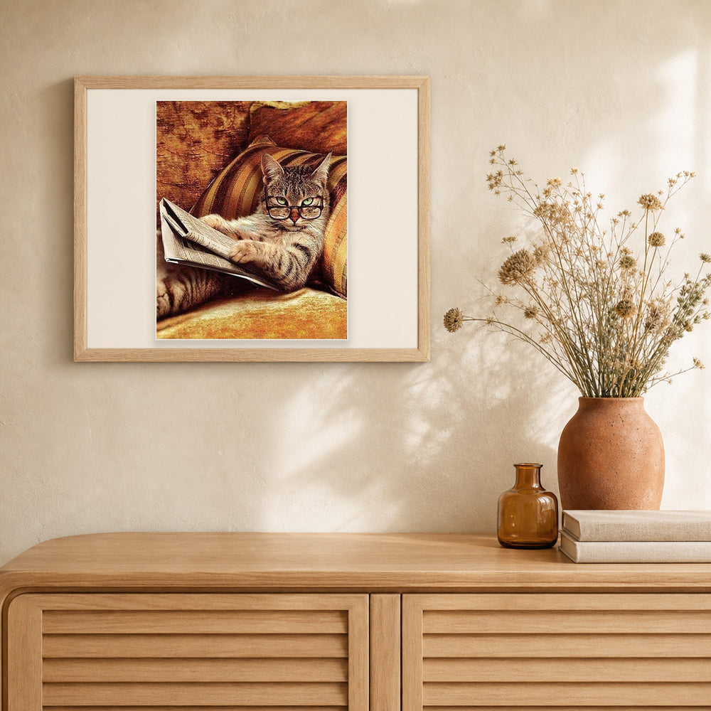 Don't mess with This Cat artwork displayed in a warm interior