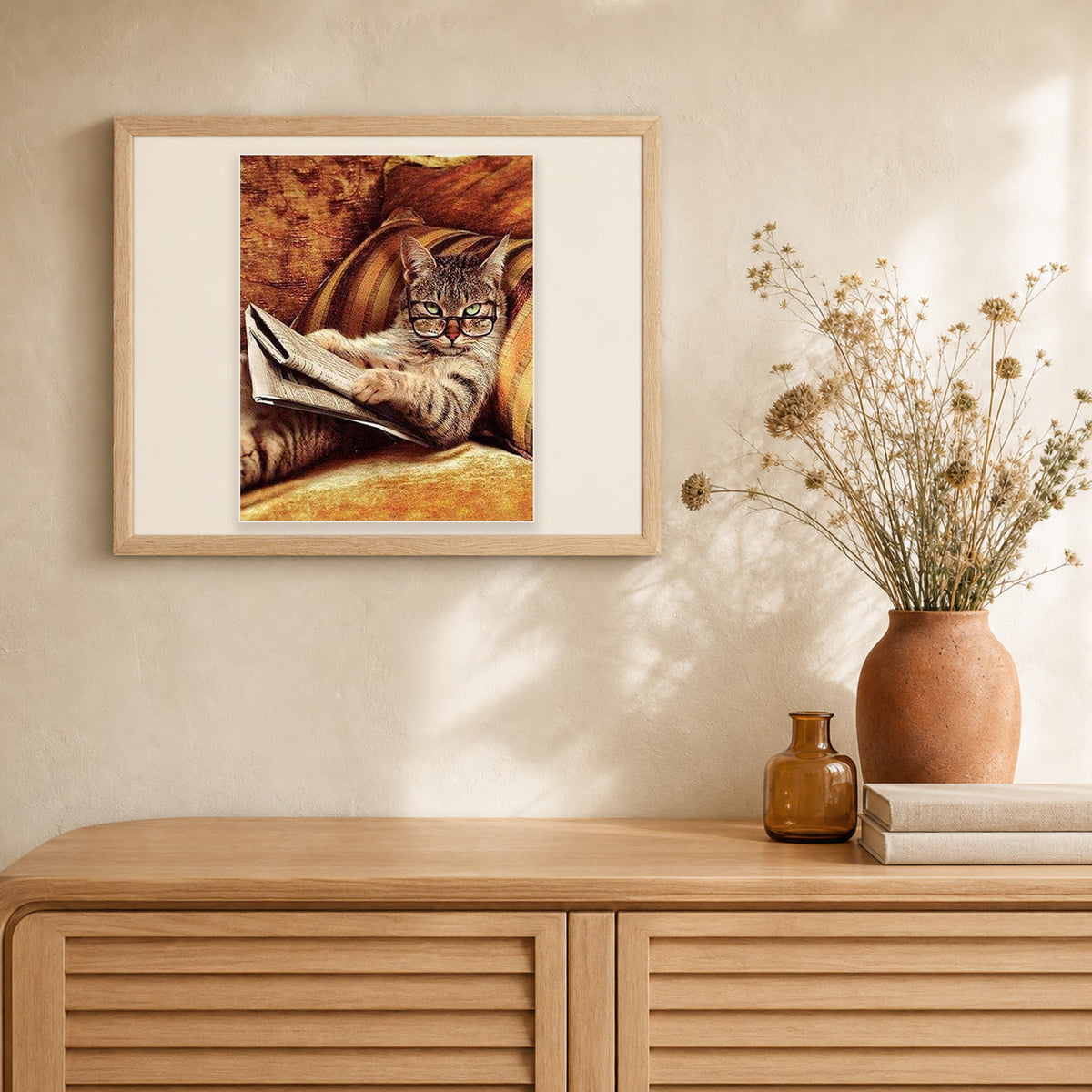 Don't mess with This Cat artwork displayed in a warm interior