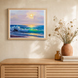 Seaside and Waves artwork displayed in a warm interior