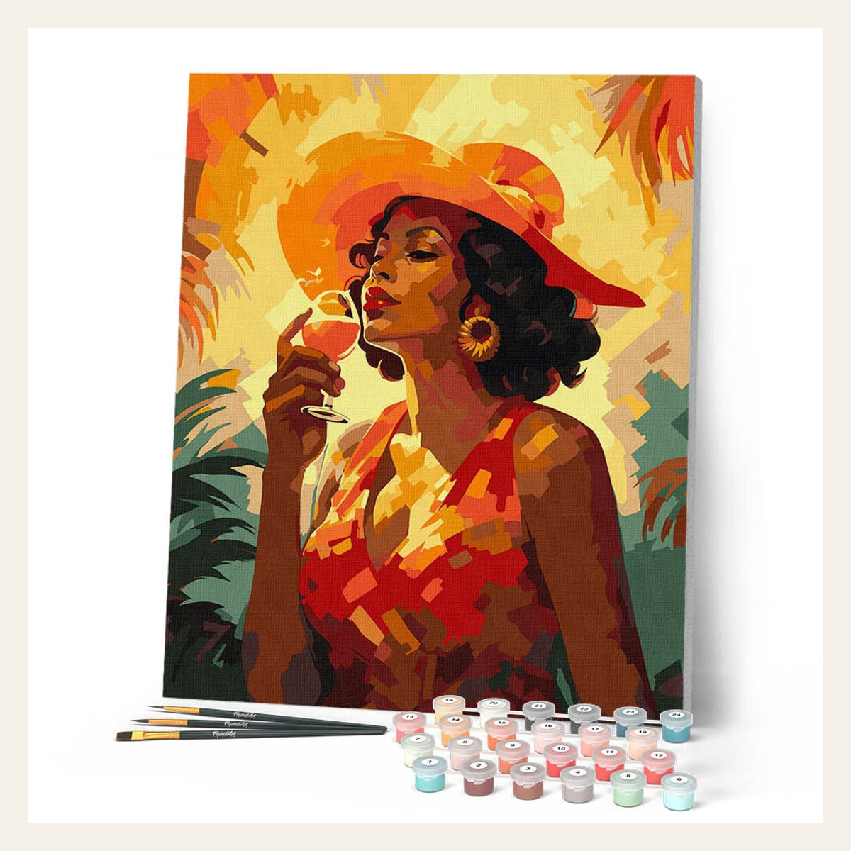 Art Deco Woman with a Glass finished paint by numbers artwork