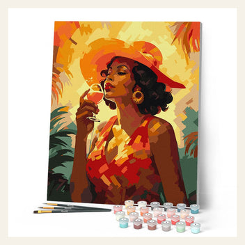 Art Deco Woman with a Glass finished paint by numbers artwork