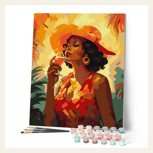 Art Deco Woman with a Glass finished paint by numbers artwork