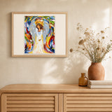 Abstract Little Angel artwork displayed in a warm interior