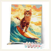 Surfing Cat finished paint by numbers artwork
