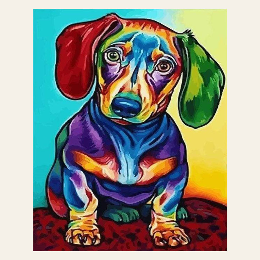Dog Color Red and Green Ears finished paint by numbers artwork