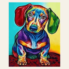 Dog Color Red and Green Ears finished paint by numbers artwork