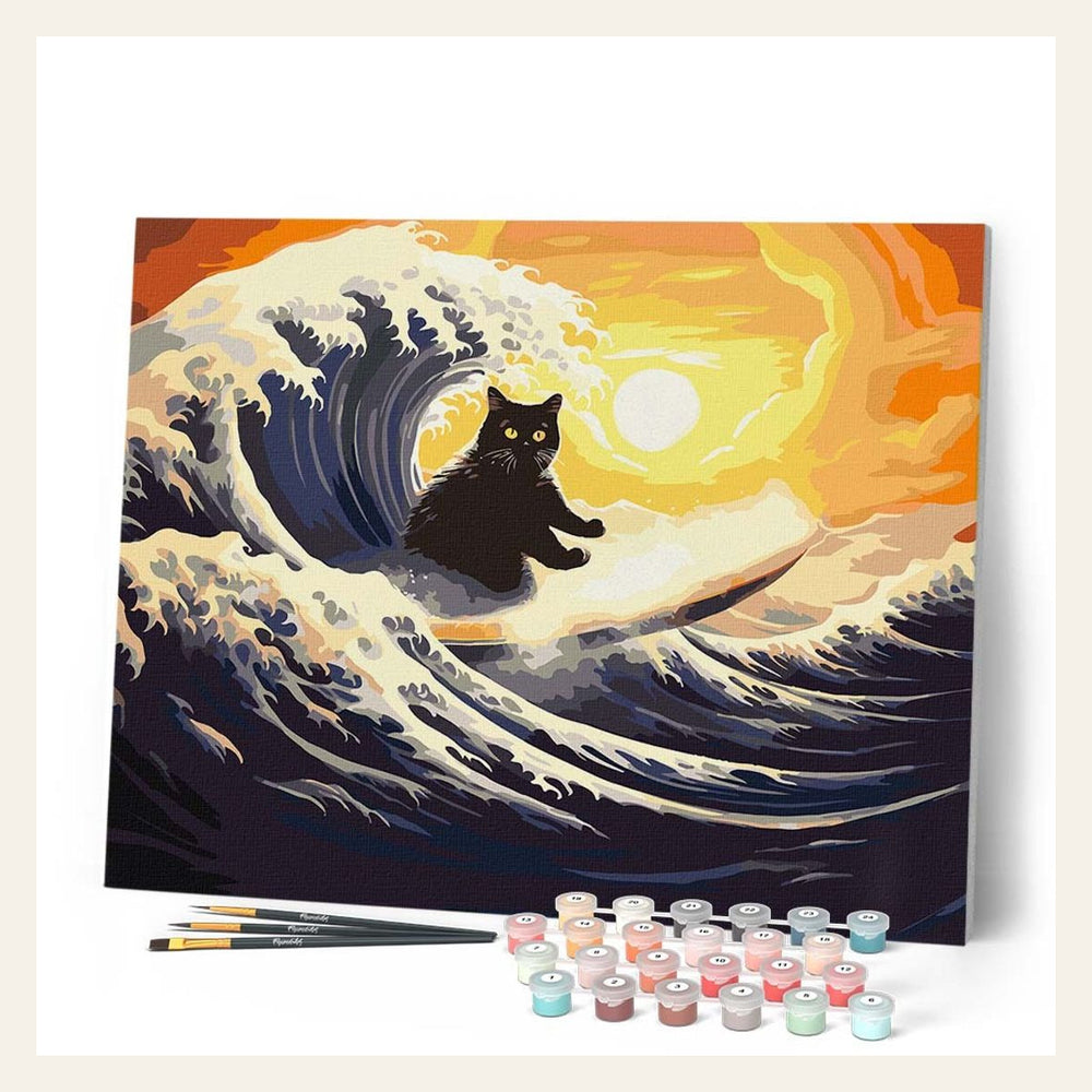 The Great Wave of the Black Cat finished paint by numbers artwork