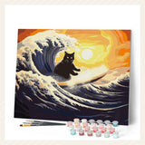 The Great Wave of the Black Cat finished paint by numbers artwork