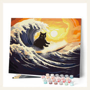 The Great Wave of the Black Cat finished paint by numbers artwork