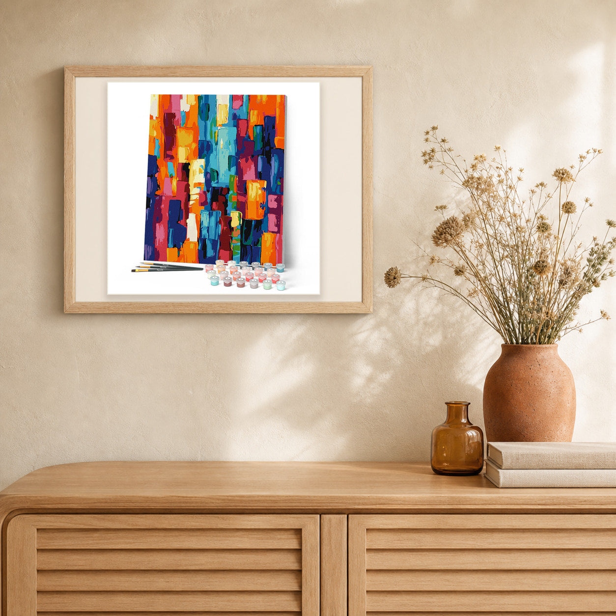 Abstract Energy artwork displayed in a warm interior