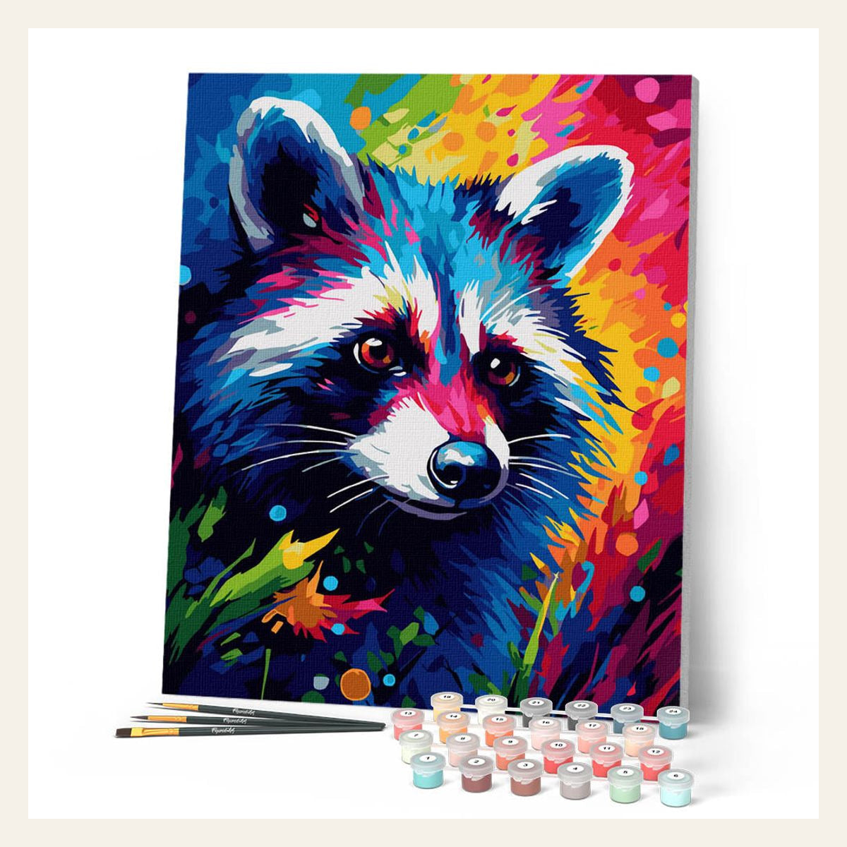 Colorful Abstract Raccoon finished paint by numbers artwork
