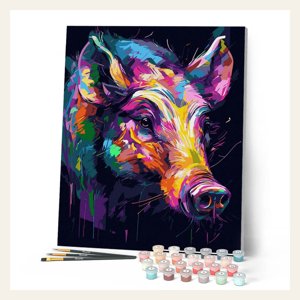 Colorful Abstract Wild Boar finished paint by numbers artwork
