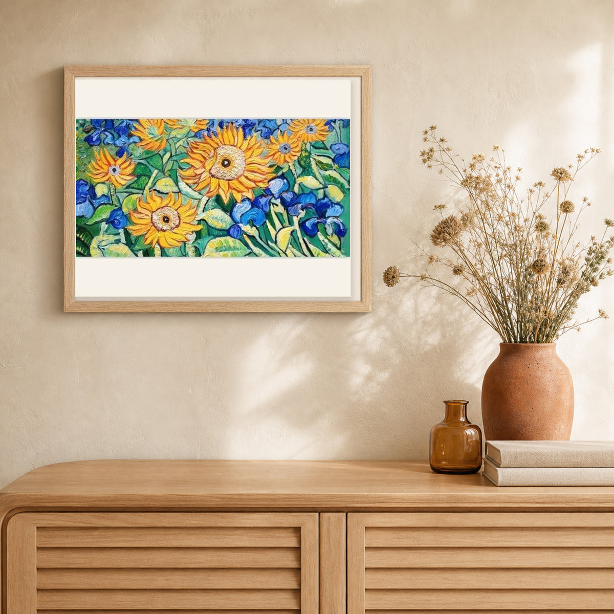 Van Gogh Sunflowers Garden artwork displayed in a warm interior