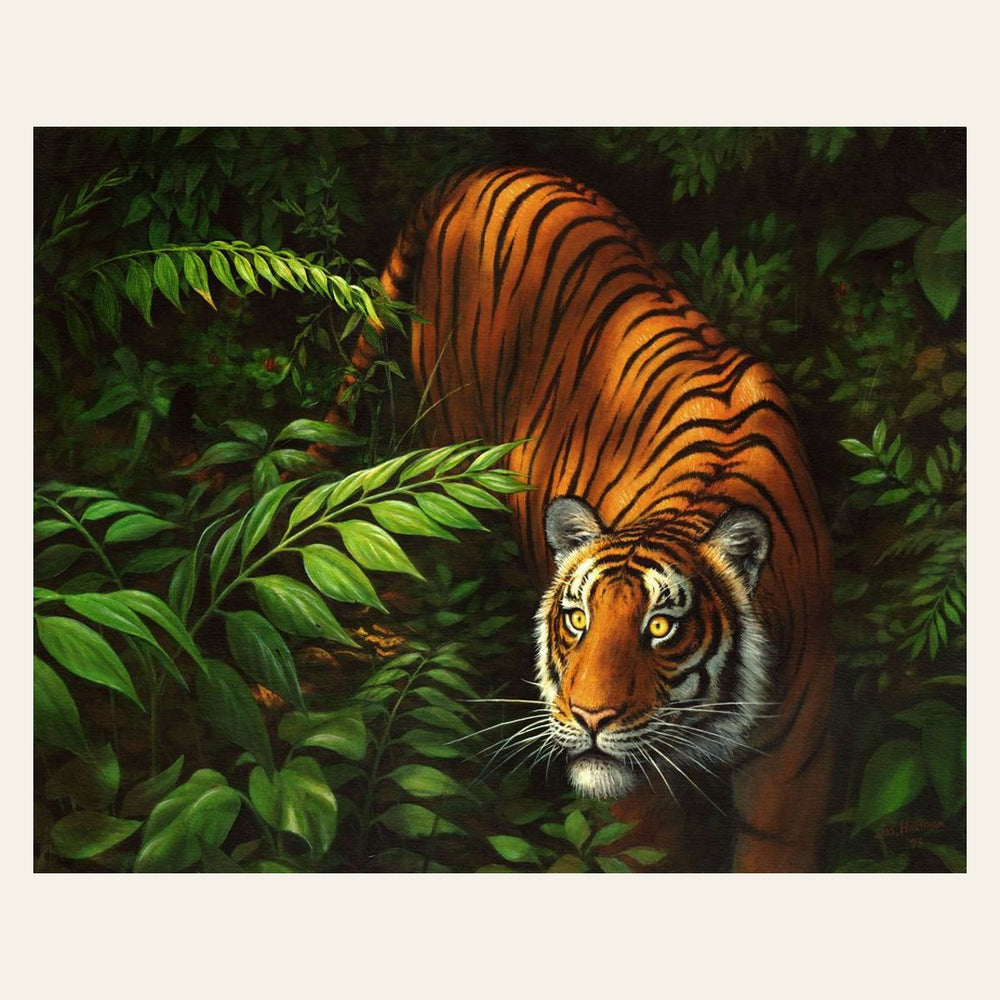 Tiger In Ferns finished paint by numbers artwork