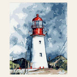 Lighthouse under a Cloudy Sky finished paint by numbers artwork