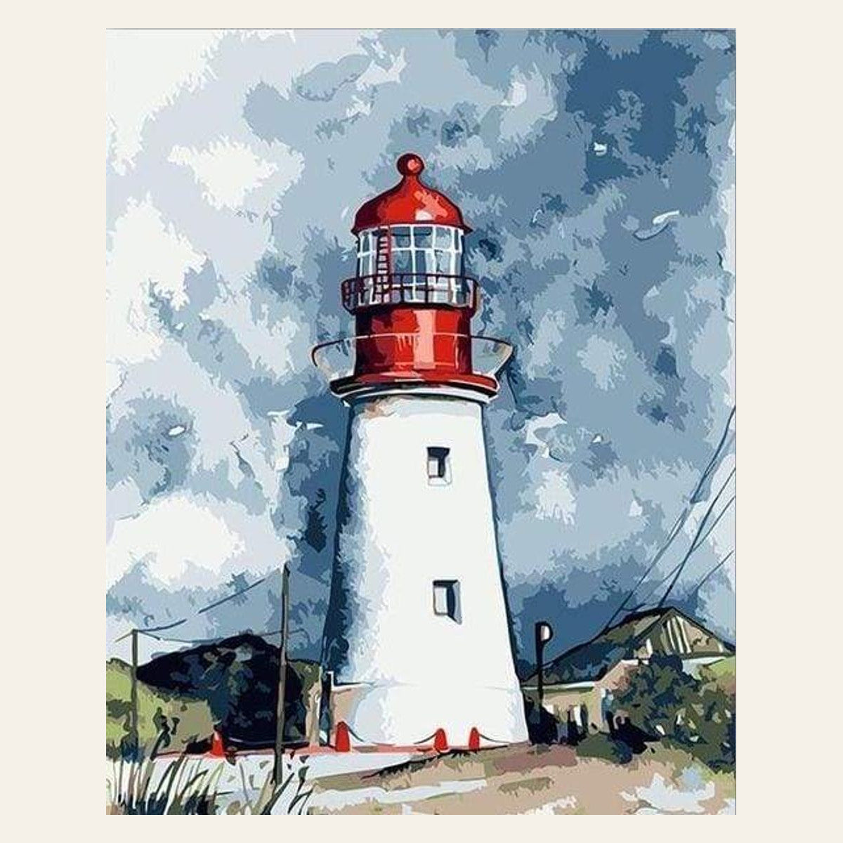 Lighthouse under a Cloudy Sky finished paint by numbers artwork