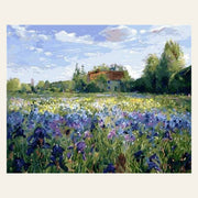 Countryside field and Blue Flowers finished paint by numbers artwork