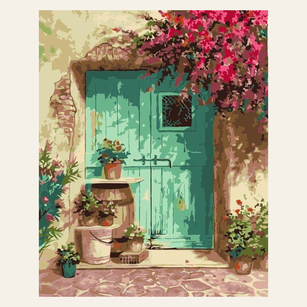 Green Door finished paint by numbers artwork