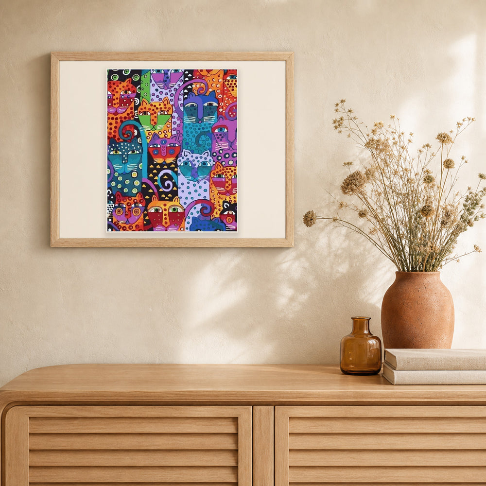 Cats Design artwork displayed in a warm interior
