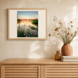 Peaceful Lake artwork displayed in a warm interior
