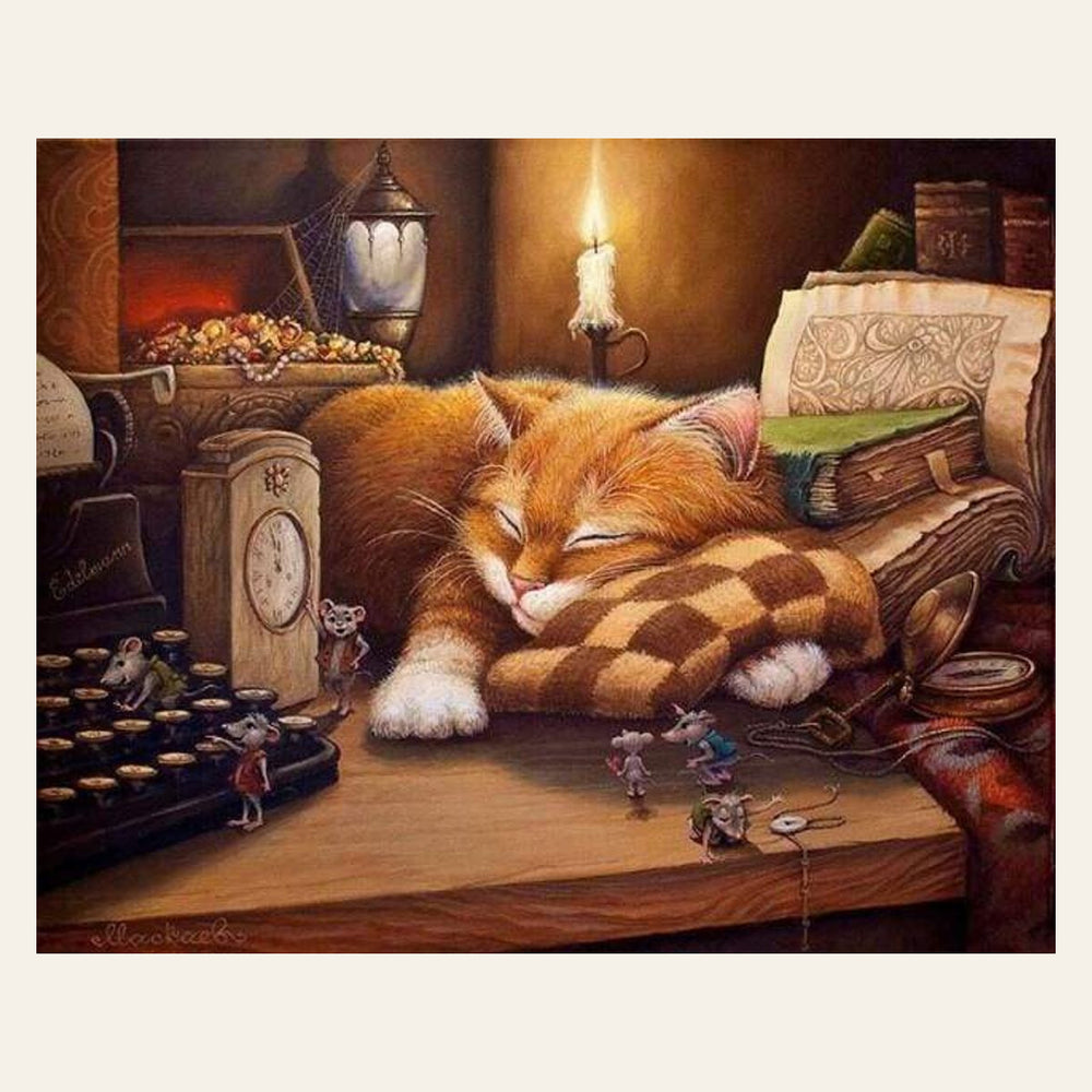 Lazy cat finished paint by numbers artwork