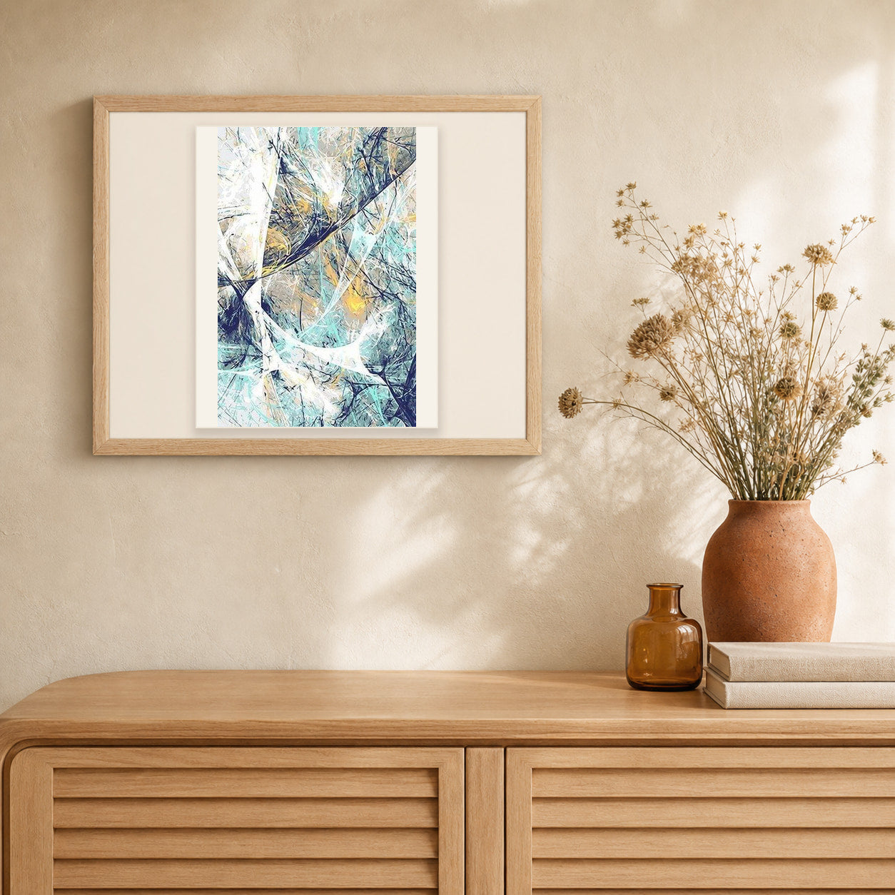 Abstract Art artwork displayed in a warm interior