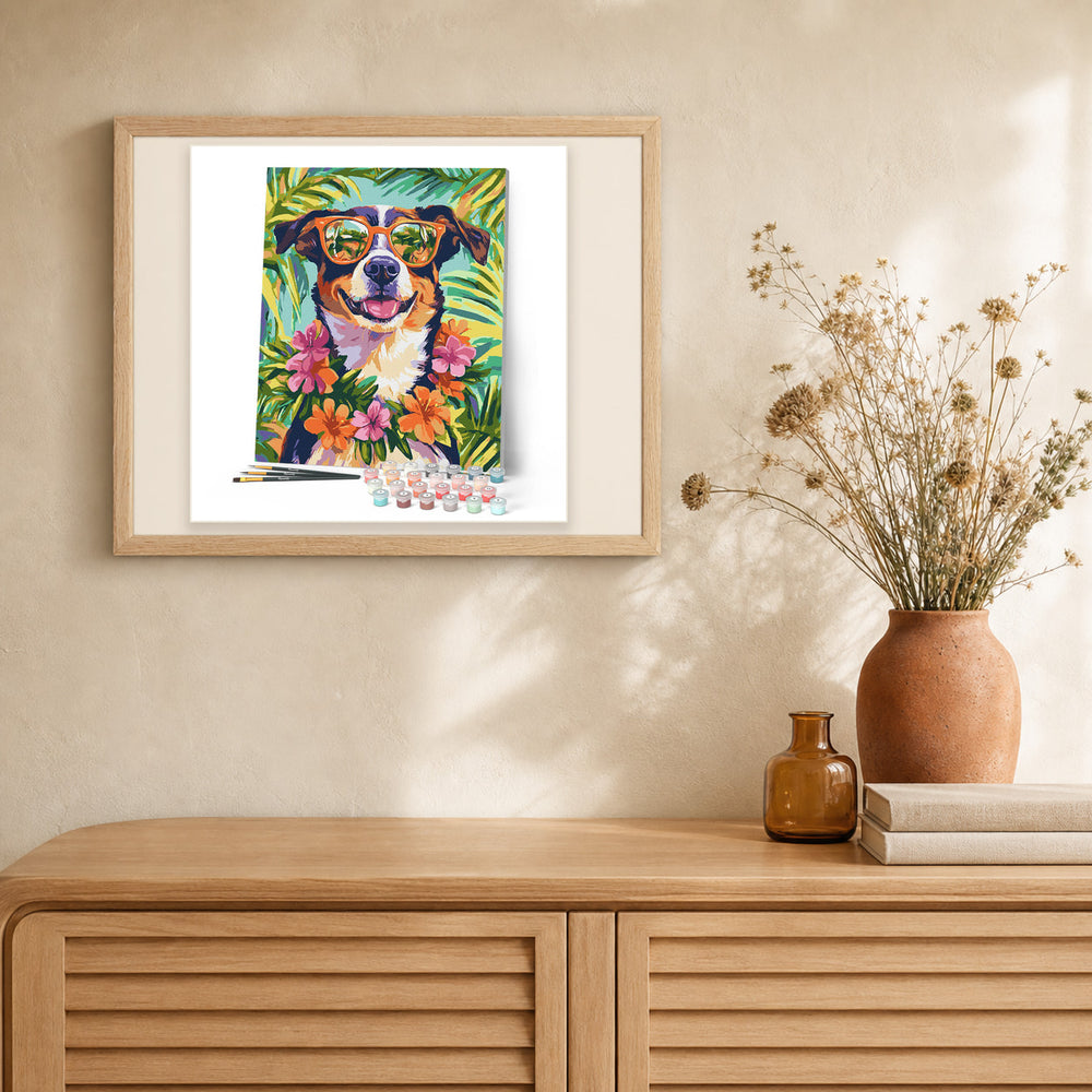 Vacation Dog artwork displayed in a warm interior
