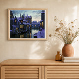 water canals at dusk artwork displayed in a warm interior
