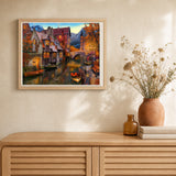 Warm canals artwork displayed in a warm interior