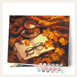 Fall Tea and Book finished paint by numbers artwork
