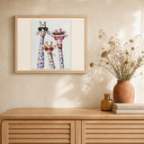 Pop Art Giraffe Family artwork displayed in a warm interior