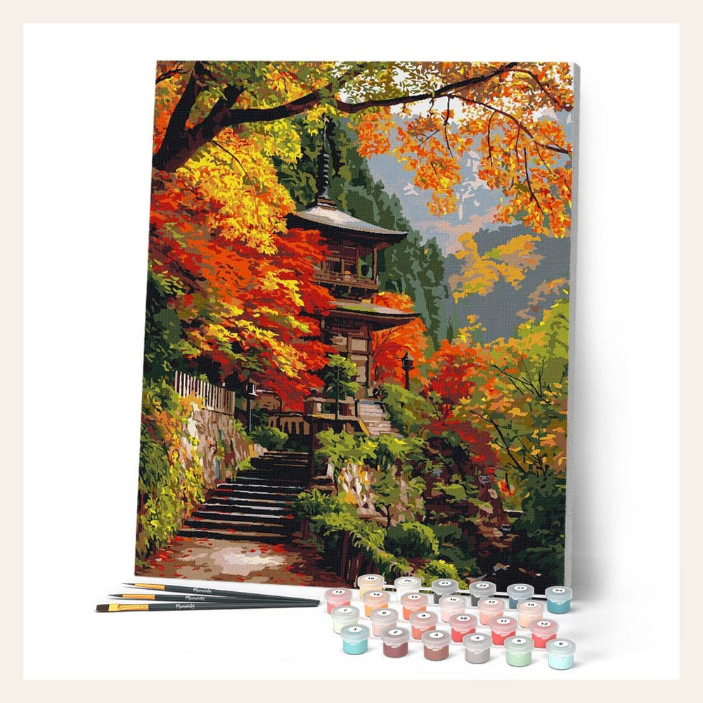 Japanese Pagoda in Fall finished paint by numbers artwork