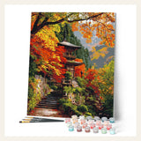 Japanese Pagoda in Fall finished paint by numbers artwork