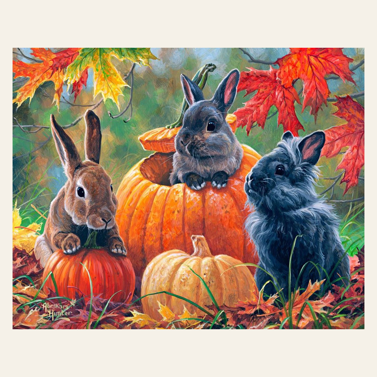 Trio of Rabbits finished paint by numbers artwork