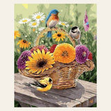 Flowers in a Basket and Birds finished paint by numbers artwork