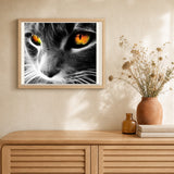 Cat Eyes artwork displayed in a warm interior