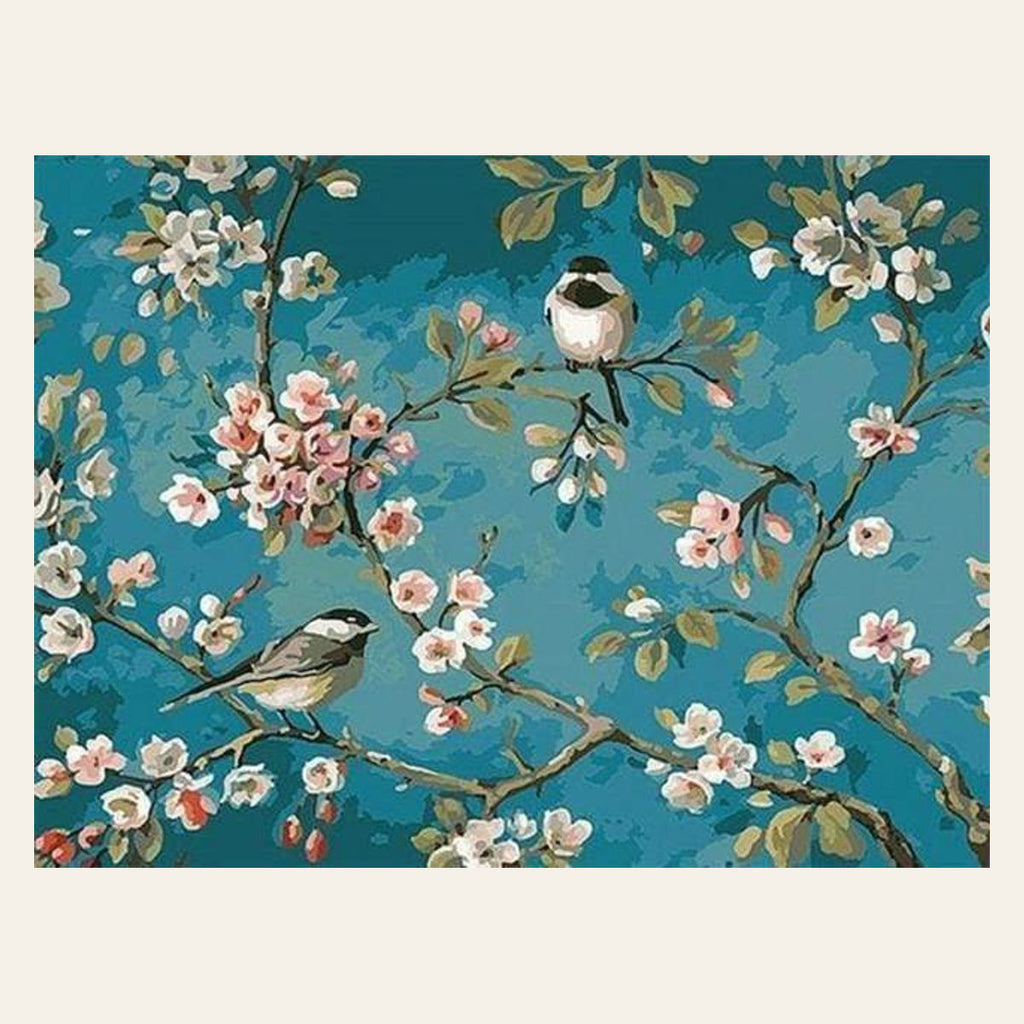 Flowers and Birds Watercolor finished paint by numbers artwork