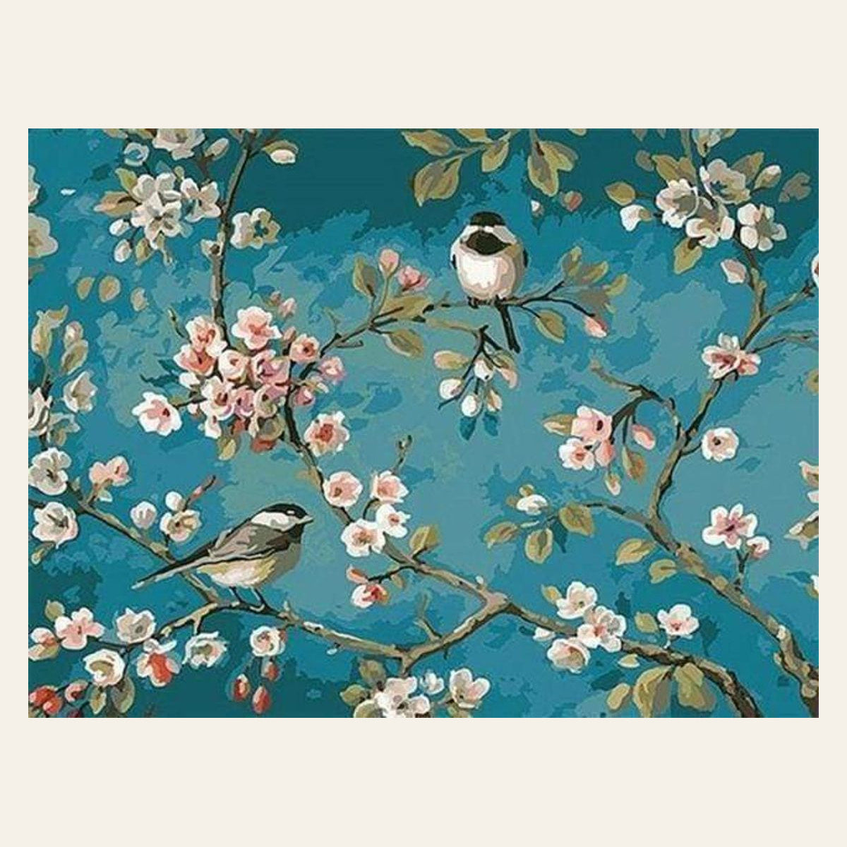 Flowers and Birds Watercolor finished paint by numbers artwork