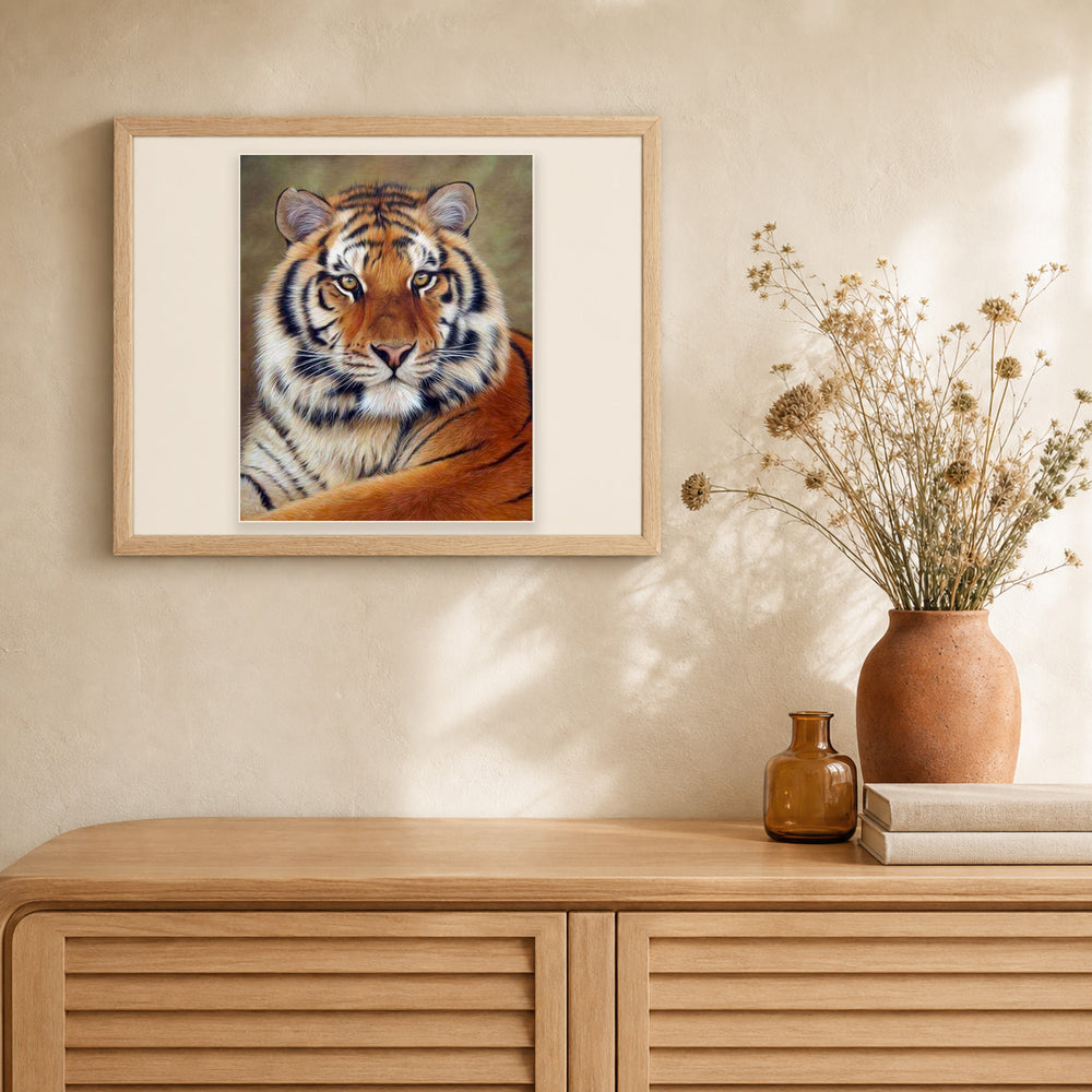 Tiger Look artwork displayed in a warm interior