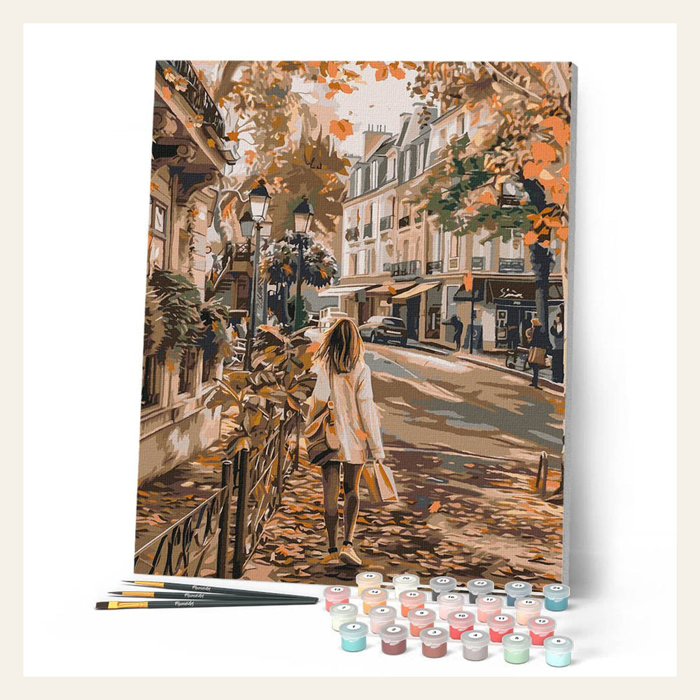 Fall Day in the City finished paint by numbers artwork