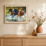 Horses of Camargue artwork displayed in a warm interior